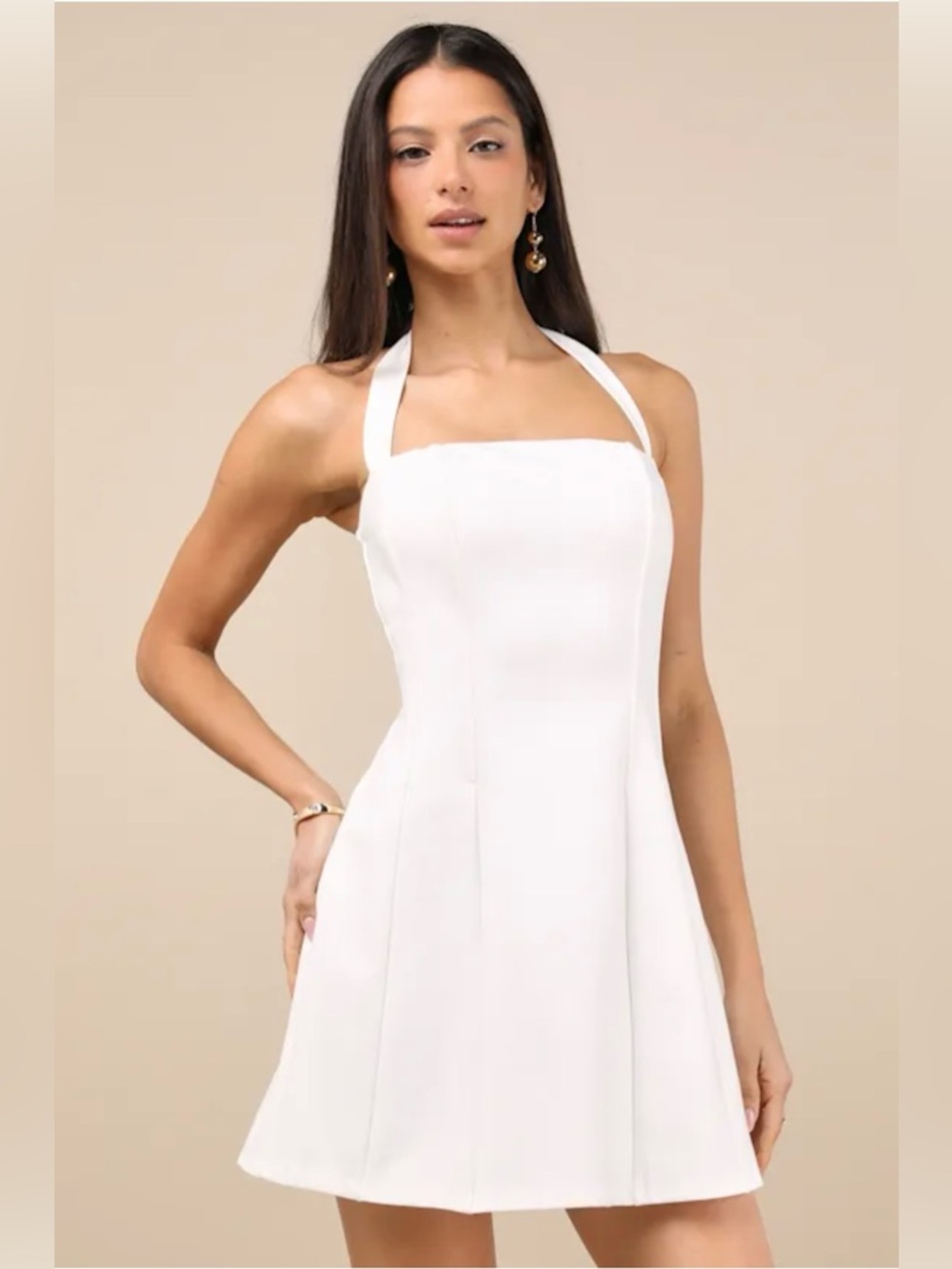 Sariah White Ponte Knit Halter Mini Dress L NWT